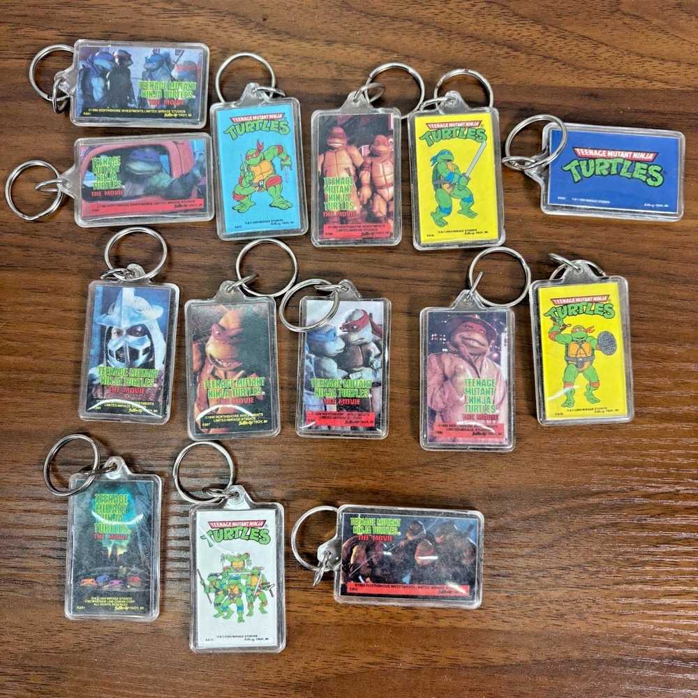 Vintage Teenage Mutant Ninja Turtles Movie KeyChain Lot of 14 1989 and 1990